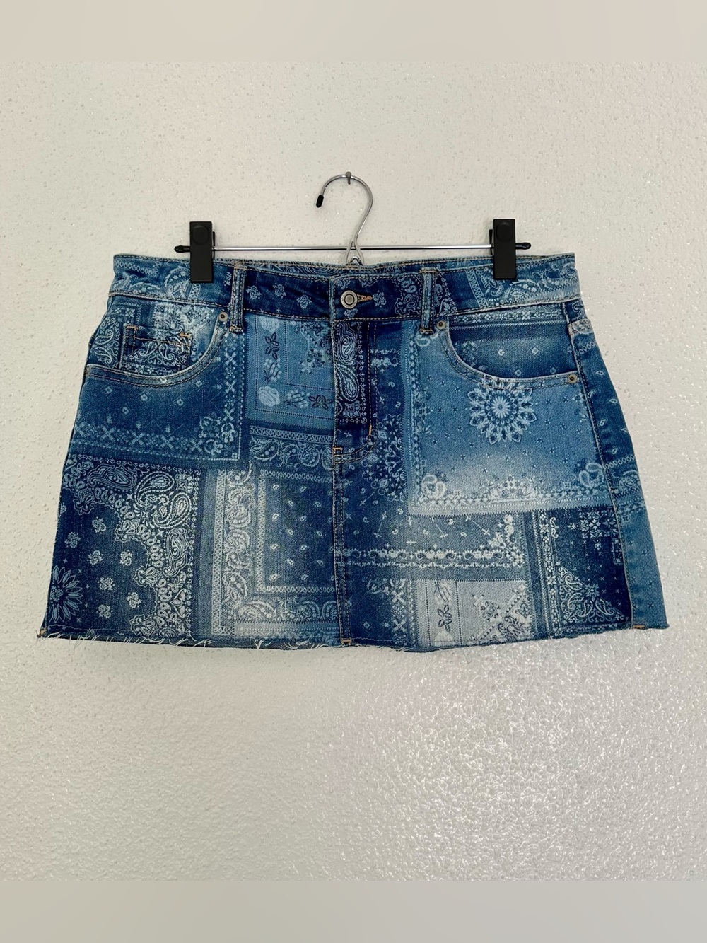 Y2K Boho Denim Paisley Patchwork Bandana Print Mini Skirt